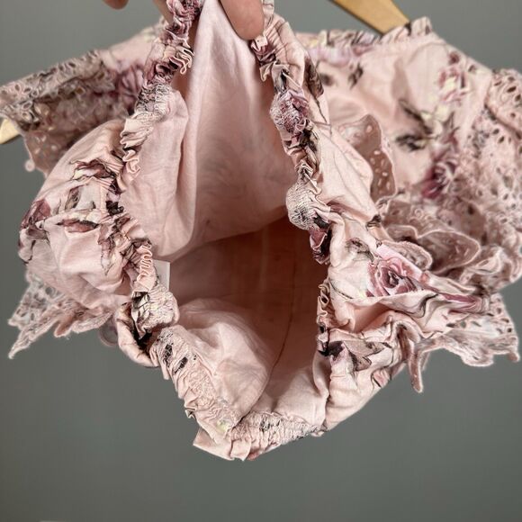 Gap × LoveShackFancy Girls Pink Floral Ruffle Button-Front Top Size Large - Picture 6 of 9